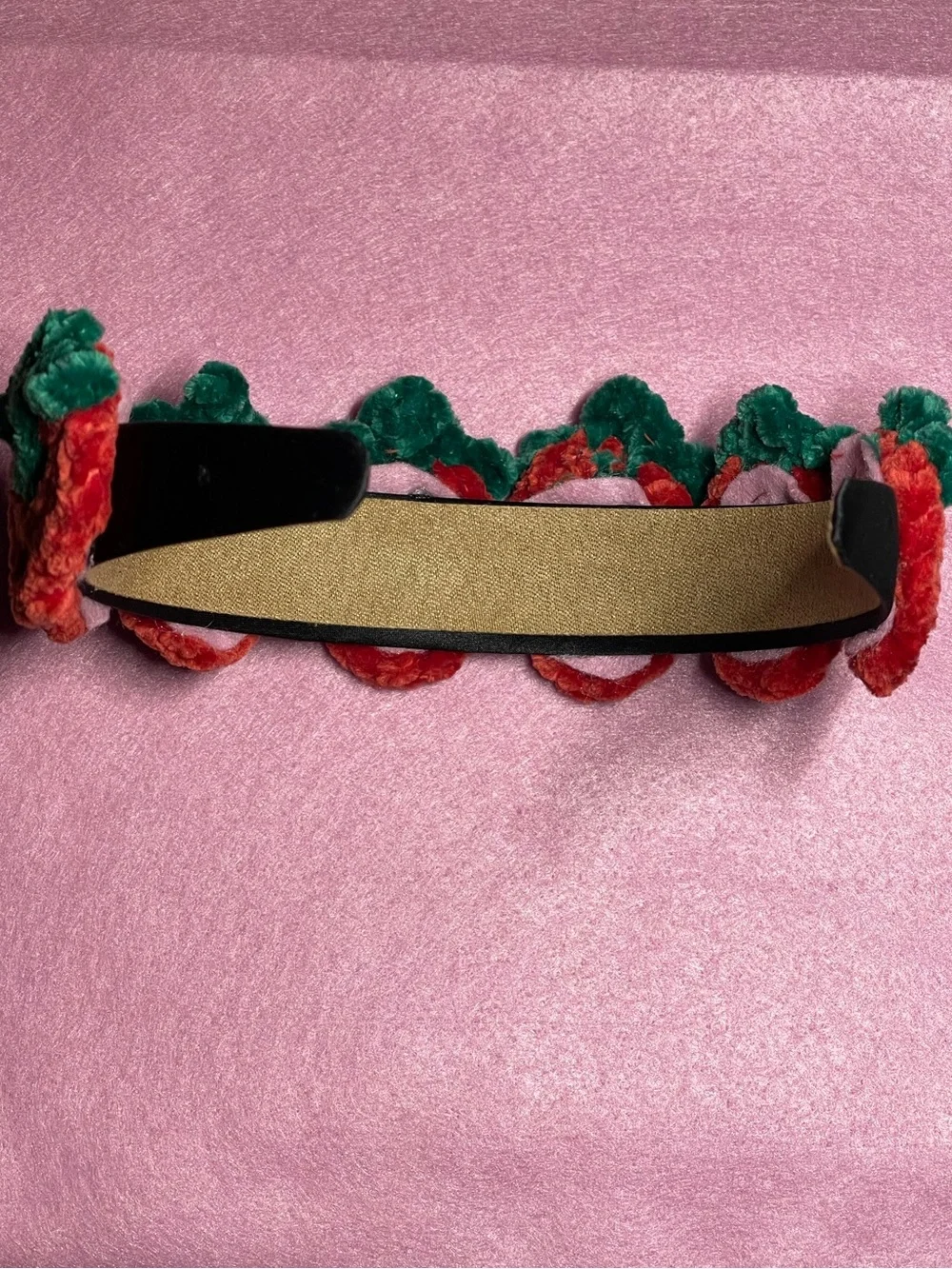 Handmade Red & Green Crochet Strawberry Headband - Women's Hair Accessory